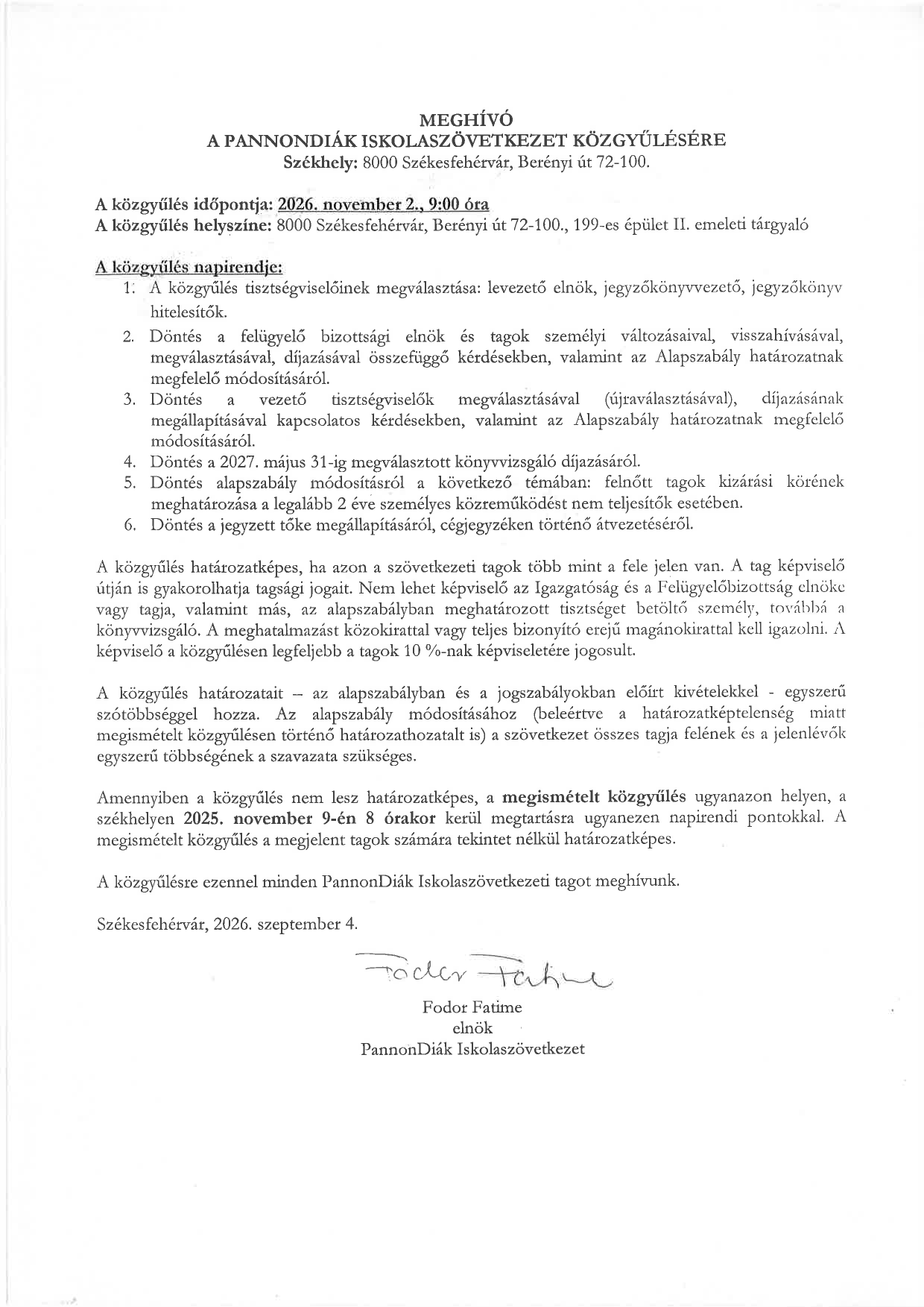 Meghívó PannonDiák Iskolaszövetkezet Közgyűlésére